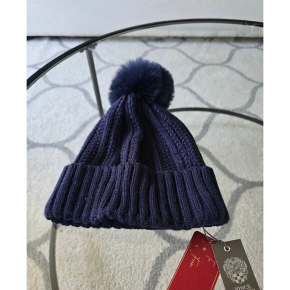 Vince Camuto Blue Knit Pom Pom Hat New - Picture 1 of 3